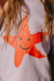 Starfish Tee Crop Purple - starfish print close up detail