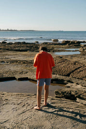 Blue Reef Shorts - boy exploring rock pools from behind