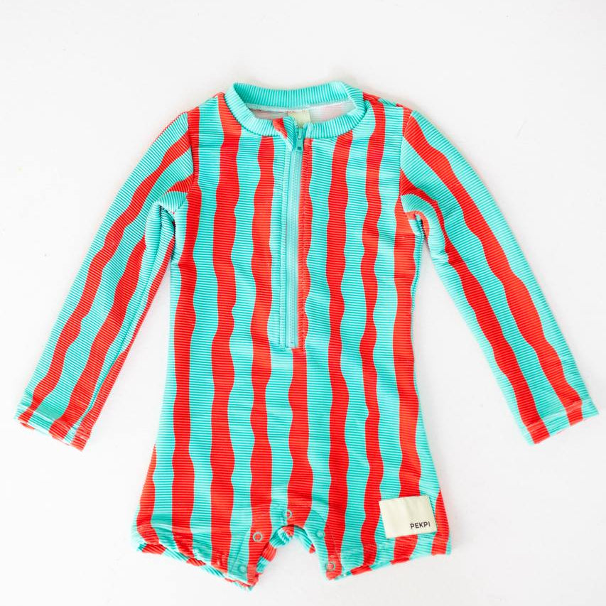Sea Kelp Aqua Shortie flat lay front view showing snaps and zip