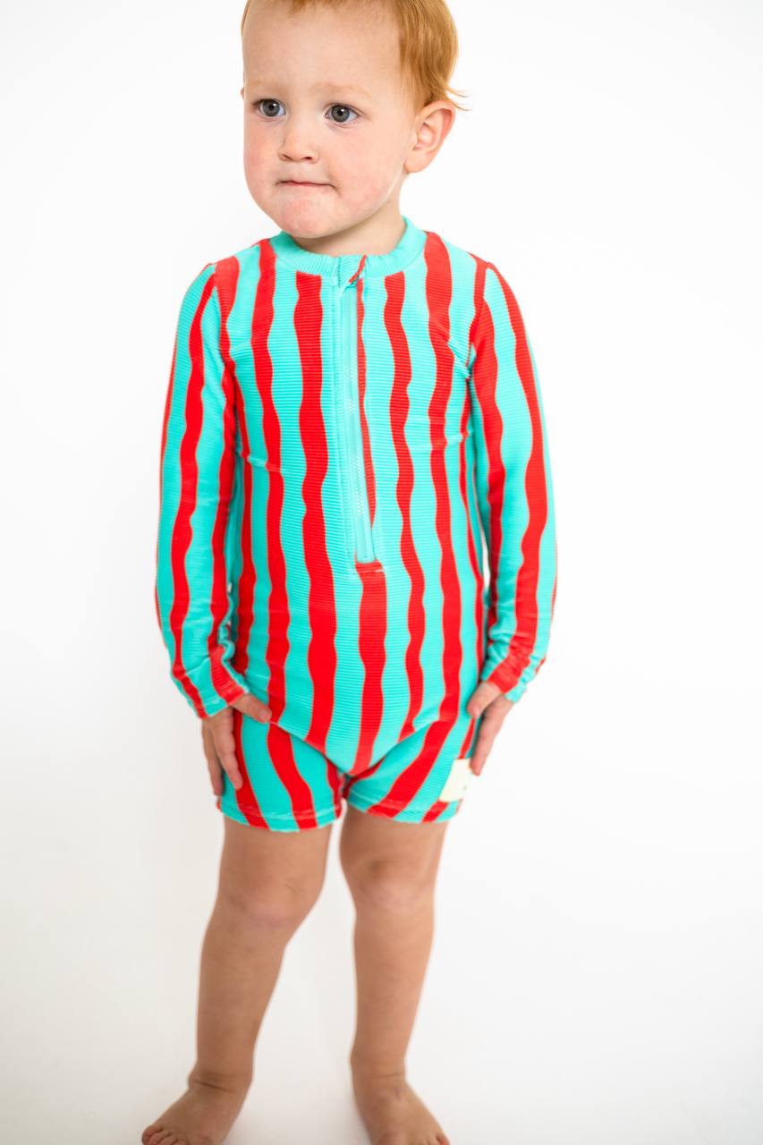 Toddler wearing Sea Kelp Aqua Shortie front view