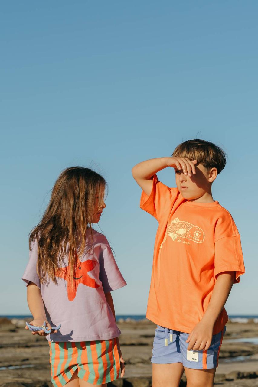 Starfish Tee Crop Purple - kids styled at beach with Big Glub Tee
