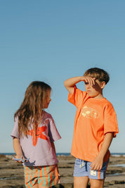 Starfish Tee Crop Purple - kids styled at beach with Big Glub Tee