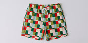Mens board shorts in Popsicle Check, second flat lay (AI-generated image matched to our print)