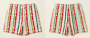 Mens board shorts in Popsicle Wobble Stripe, flat lay (AI-generated image matched to our print)