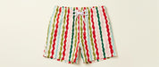 Mens board shorts in Popsicle Wobble Stripe, second flat lay (AI-generated image matched to our print)