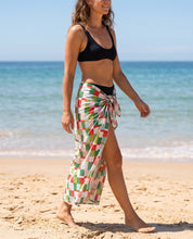 Cotton voile sarong in Popsicle Check on model