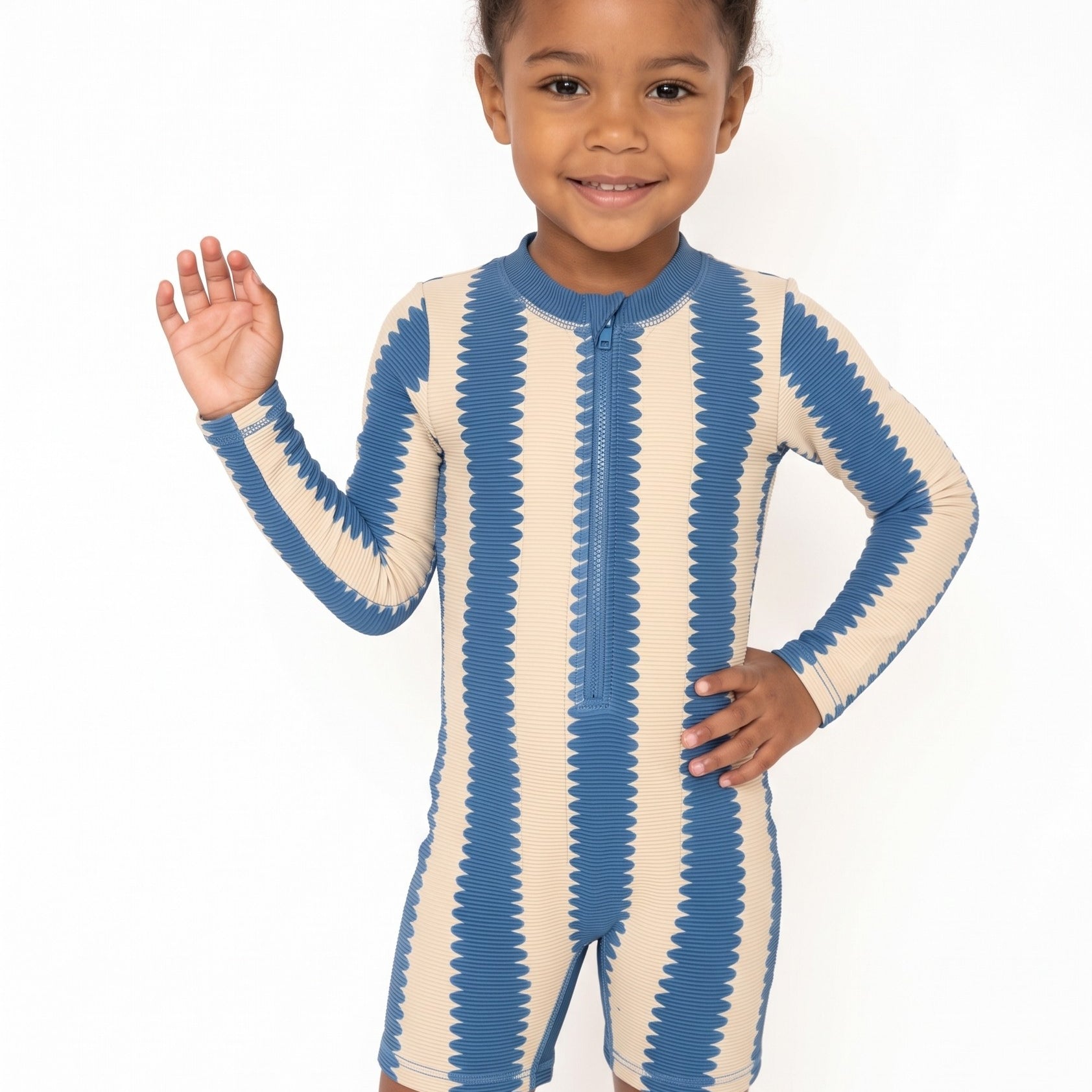 Shortie swimsuit in Blueberry Wobble, third view (AI-generated image matched to our sample)