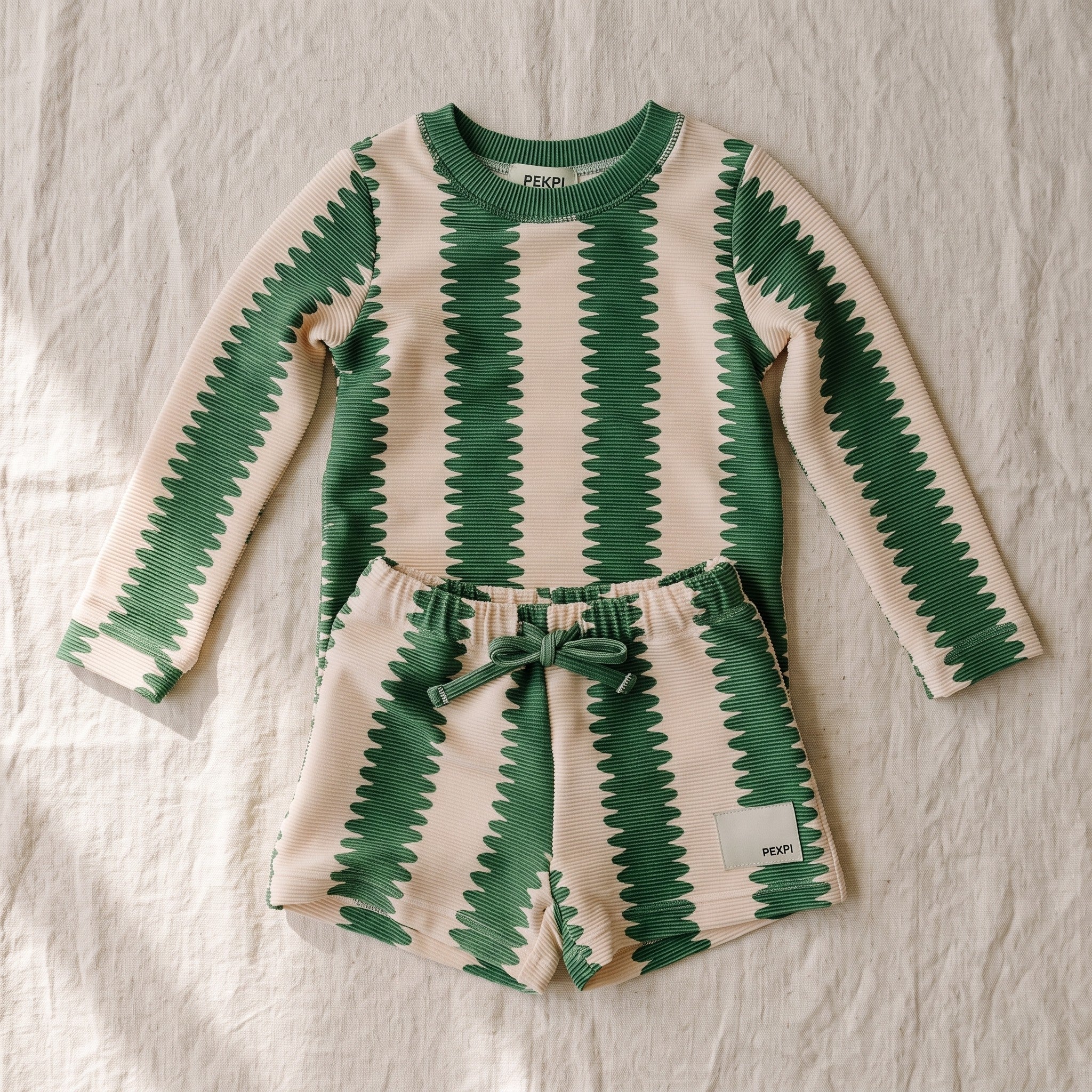 Matching Swim Set Cucumber Wobble flat lay