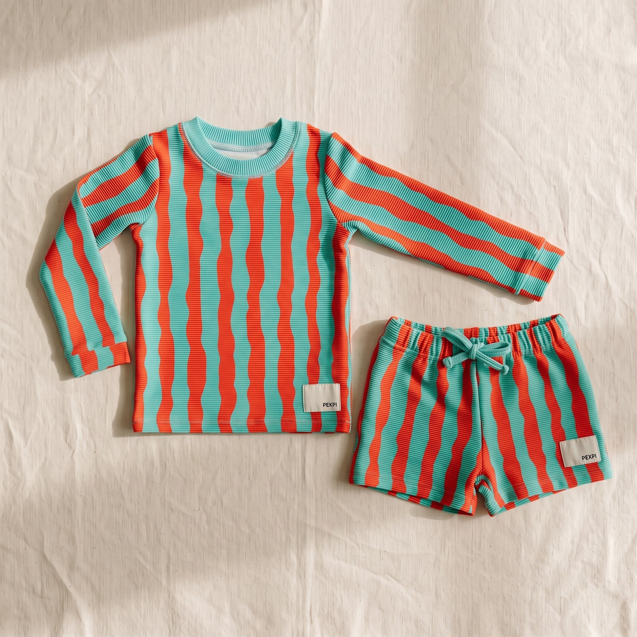 Matching Swim Set Sea Kelp Aqua flat lay