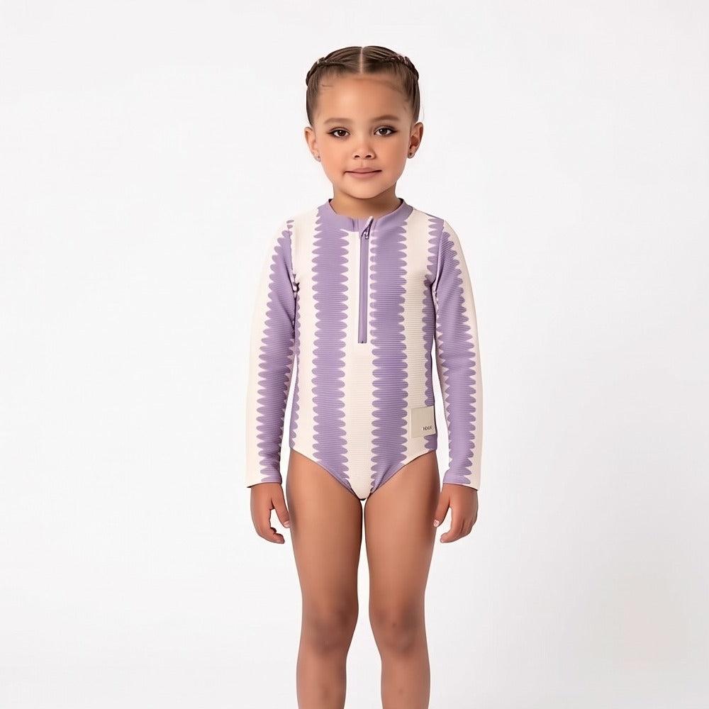 Girls full piece swimsuit in Grape Wobble (AI-generated image matched to our sample)